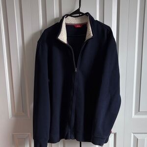 Men's Large Navy Blue Lightweight Jacket with Sherpa Collar